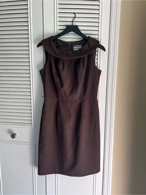 VINTAGE Karin Stevens Sleeveless Brown Chic Pinstripe Sheath Dress Size 6
